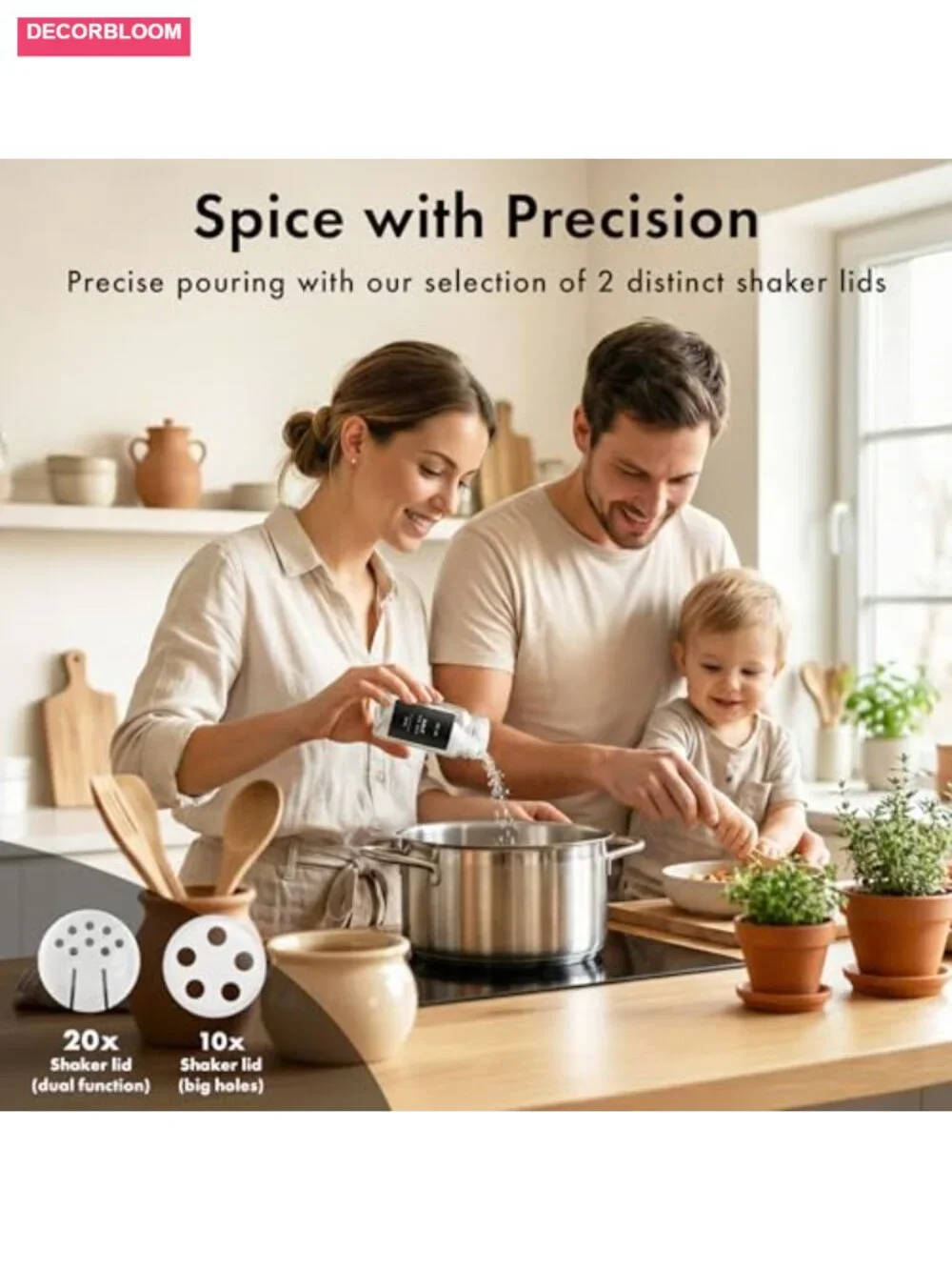 Square Spice Jars with Acacia Wooden Lids - Pack of 24 with Shaker Insert